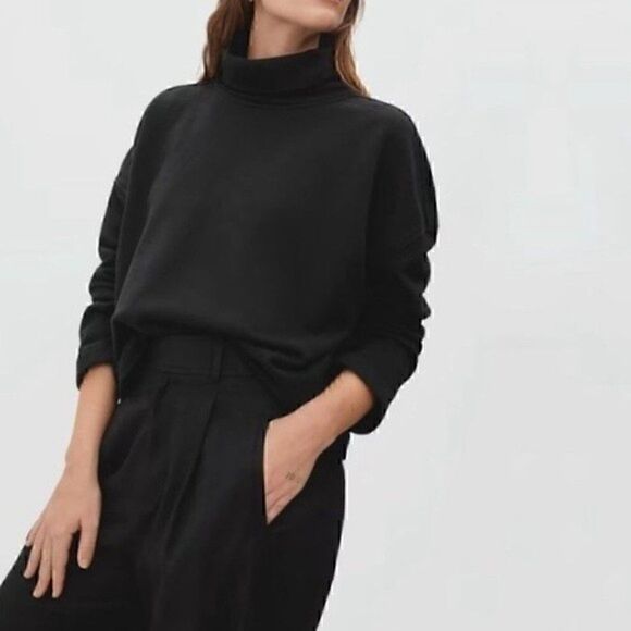 NWT Everlane Turtleneck Sweatshirt Black Pullover XS - Picture 1 of 5